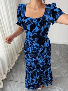 Elenzga Gaun Tanpa Lengan Elegan, Biru & Putih, Cocok untuk Acara Formal, Pakaian Urban, Musim Semi/Panas/Gugur, Ukuran Besar - Biru - View 6