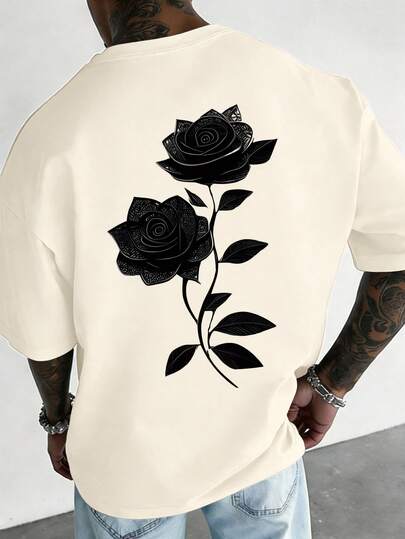 Manfinity EMRG 男士复古玫瑰短袖T恤，音乐节T恤