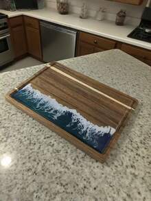 1pc Acacia Wood Food Tray Wave Shape Resin Rectangular Japanese Tea Tray Bread Fruit Dinner Dim Plate - Multicolor - View 3