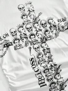 ROMWE Avant Áo thun nữ Y2K Baddie đa năng, phù hợp mọi trận đấu, in hình chữ thập. - trắng - Xem 4