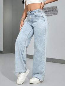 Jeanoix Jeans droits bleu clair polyvalents et décontractés pour grandes tailles - Jean clair - Voir 1