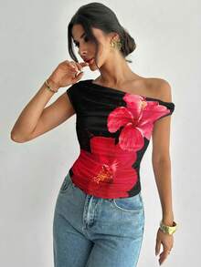Firerie Women's Casual Elegant Asymmetric Ruched Cropped Top, Women's Resort Wear, Women's Casual Outfit,Summer Top - Multicolor - View 7