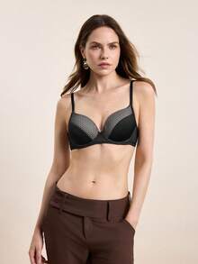 Hourtrue 1件纯黑色网眼衬垫钢圈性感舒适内衣 - 杏色 - 查看 6