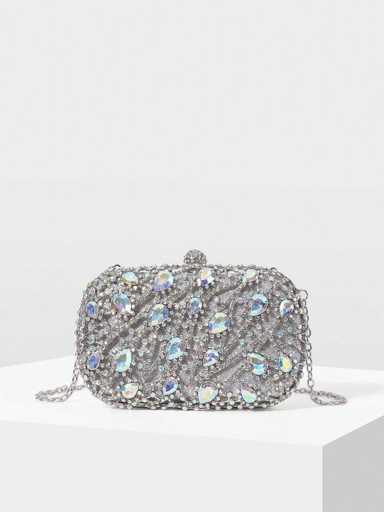 LADIES SILVER DINNER BAG, EXQUISITE SHINY RHINESTONE CLUTCH BAG, GLAMOROUS STYLE,  FOR LADIES, BRIDES, DATES, PROMS, FESTIVALS, PARTIES, WEDDINGS, DRESS MATCHING