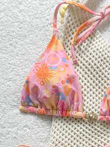 Swim Vcay Bộ bikini gợi cảm buộc dây cổ, in hình mặt người, dành cho nữ, thích hợp mặc đi biển mùa hè. - Nhiều màu - Xem 10