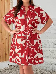 EMERY ROSE Vestido de verano de manga corta con cuello en V y estampado geométrico para mujer de talla grande - Burdeos - Ver 4