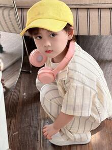 DAZY 男童韩版条纹领衬衫套装 - 米色 - 查看 8