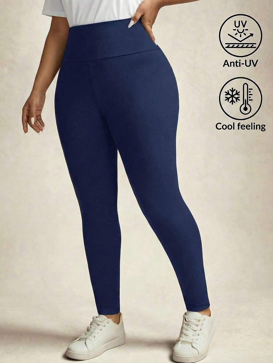 Comfylo Quần legging nữ cỡ lớn, màu trơn, cạp cao, kiểu dáng thoải mái, đa năng, thích hợp mặc hàng ngày. - Màu xanh lam - Xem 1
