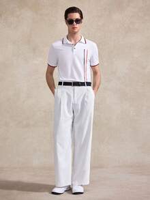 Courvante 男士条纹印花褶裥商务休闲西裤，带口袋，斜纹棉布裤，高尔夫裤，父亲节礼物 - 白色 - 查看 2