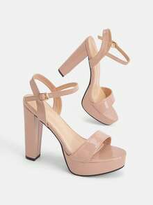 Glitzique Women Minimalist Chunky Heeled Ankle Strap Sandals, Elegant Summer Heeled Sandals,Platform Heels For Women - Pink - View 5
