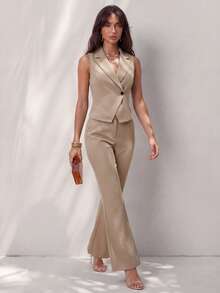 Glamine Bộ đồ công sở nữ thời trang thường ngày gồm áo vest và quần tây (2 món) - Màu Khaki - Xem 7