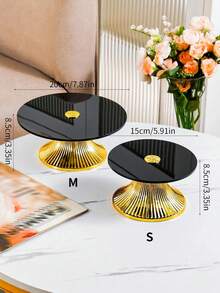 1PC Acrylic European Style Display Tray, Elegant Home Gathering Serving Platter, Party Wedding Birthday Decorative Board, Covered Storage Shelf For Living Room Kitchen Decor - Tall Plate With Gold Base and Black Plate - View 5