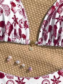Swim Mod Bộ bikini cỡ lớn dành cho nữ, in hình vỏ sò, kiểu dáng ngọt ngào, thích hợp cho kỳ nghỉ biển. - Màu Đỏ Sâu - Xem 4