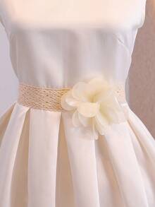 Cream White Floral Prom Dress For Teens, Elegant Satin Umbrella Dress, Birthday Outfit Women's Summmer Dresses Sleeveless Dresses Midi Dresses Dresses For Women Elegant Dresses For Women Dress For Women Special Occasion Wedding - Beige - View 5