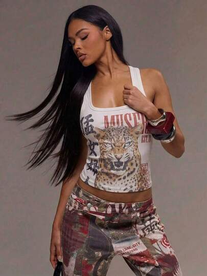 MUSERA Áo ba lỗ và áo hai dây nữ, áo vest ôm sát in họa tiết, thích hợp cho các dịp lễ, tiệc tùng, lễ tình nhân Y2K, kỳ nghỉ, mùa xuân hè, lễ hội.