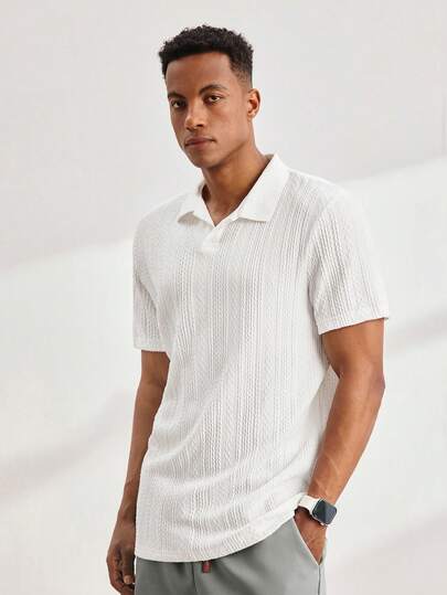 Driftmere Áo thun polo dệt kim dáng rộng, cổ bẻ, tay ngắn, dành cho nam, áo thun polo dệt kim, áo thun polo họa tiết, tay ngắn, phong cách Old Money