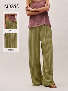Nöista Pantalones holgados con rayas verticales de color verde oliva, con un diseño de pierna recta relajada, que ofrecen un estilo casual y versátil. Un imprescindible para la primavera y el verano, que combina comodidad y moda, perfecto para vacaciones y compras casuales, ofreciendo una excepcional practicidad. - Verde - Ver 4
