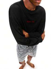 Rest Era Camiseta térmica de manga larga con cuello redondo, de felpa de aceite de coco gruesa, estilo minimalista y versátil, adecuada para uso diario casual - Negro - Ver 5