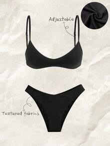 Elavelle Women's Jacquard Fabric High Cut Bikini Bottom, Spring/Summer - Black - View 1