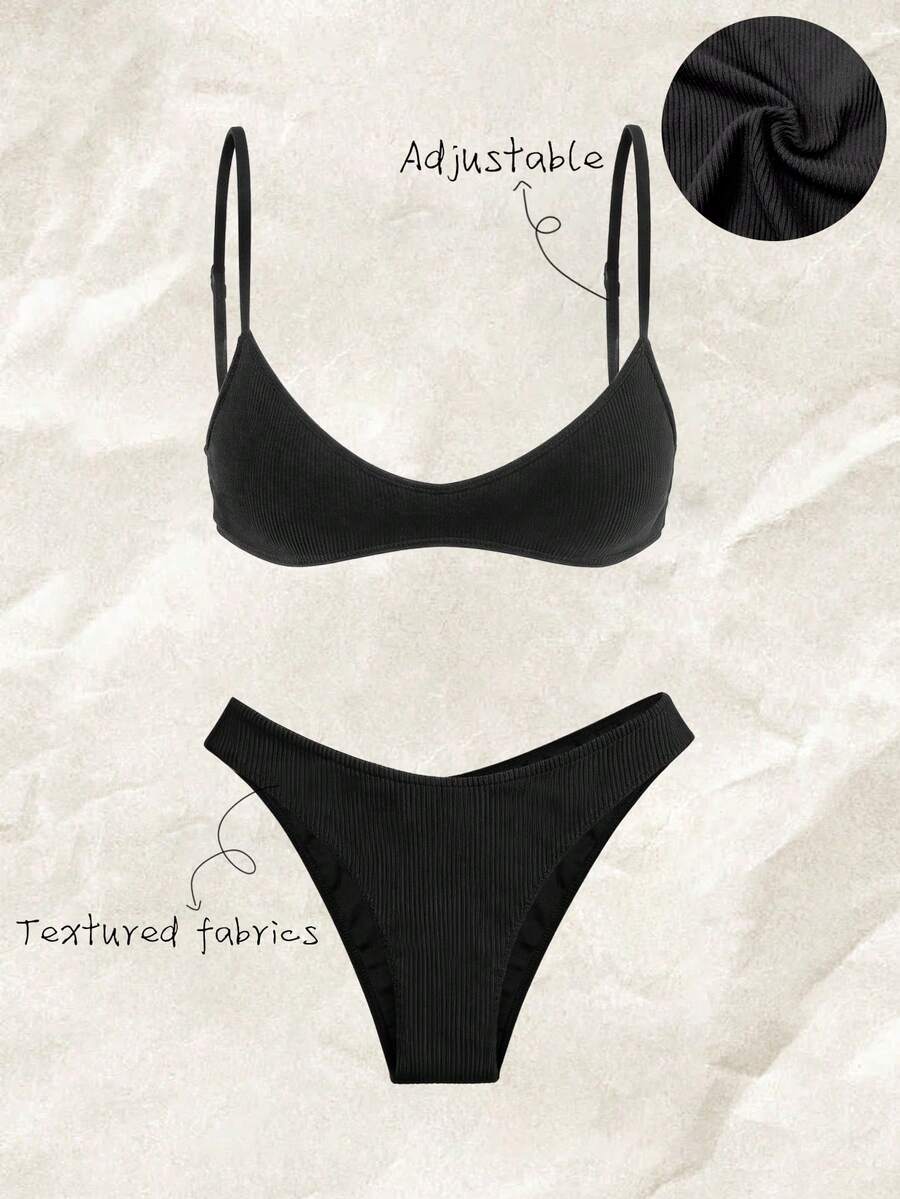 Elavelle Women's Jacquard Fabric High Cut Bikini Bottom, Spring/Summer - Black - View 1