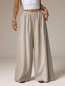 SHEIN PETITE Summer Loose Textured Casual Pants - Apricot - View 4