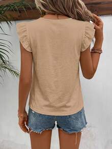 SHEIN Frenchy 卡其色 100% 純棉短袖 T-shirt，適合夏季，夏季上衣 - 卡其色 - 查看 2