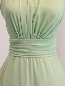 SHEIN Vestido Halter Elegante de Festa para Adolescentes, Cor Sólida com Laço Decorativo - Verde Menta - Visão 4