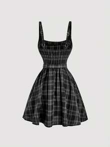 MOD Vestido mini a cuadros azul marino - Negro - Ver 5