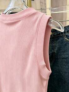 SHEIN LUNE 女款無袖刺繡白色上衣，休閒度假辦公穿搭，女士T恤背心 - 粉色 - 查看 6
