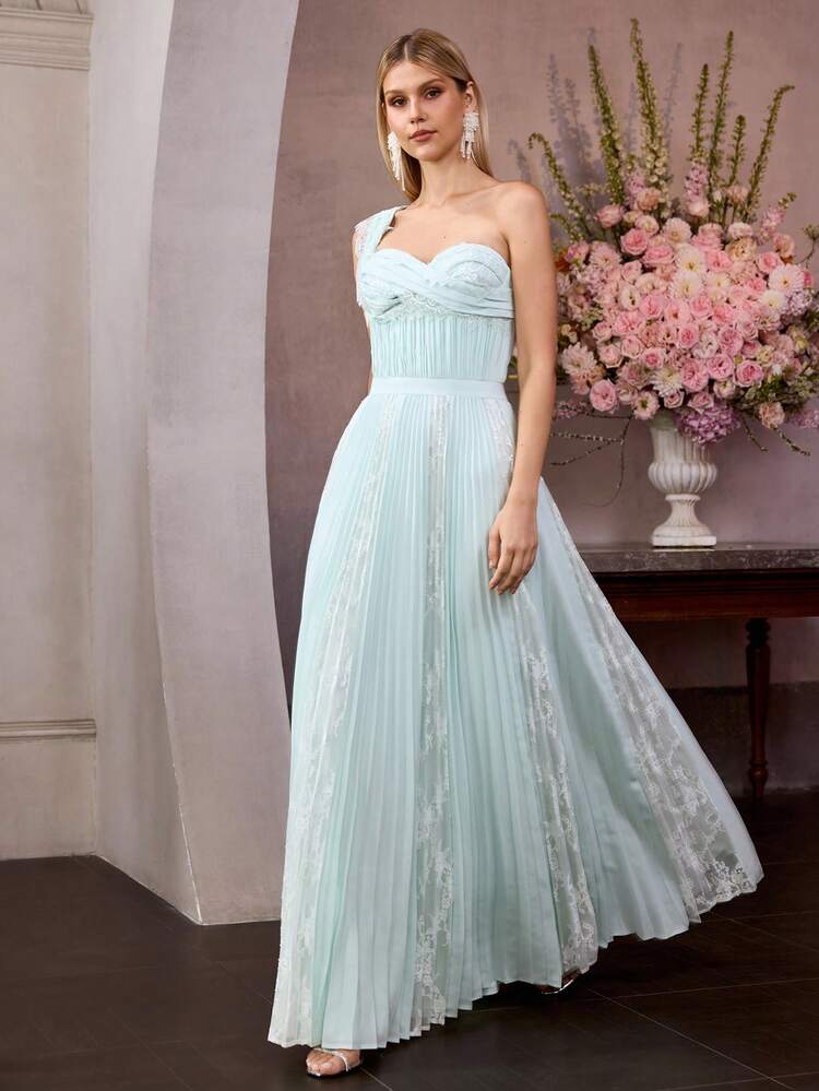 MOTF Soiréza ELEGANT CONTRAST LACE PLEATED PARTY PROM DRESS, SPRING/SUMMER
