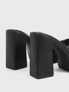 Sugerpunk Giày sandal cao gót hở mũi thời trang và gợi cảm dành cho nữ, phong cách punk pha chút gothic, bề mặt bóng loáng đính đinh tán, đế dày chống thấm nước, gót chunky, giày slip-on mùa xuân/hè dành cho các bữa tiệc đêm/lễ hội. - màu đen - Xem 3