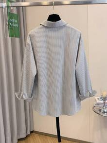 Franclia Plus Size Women Casual Vacation Long Sleeve Striped Patchwork Contrast Color Shirt - Multicolor - View 2