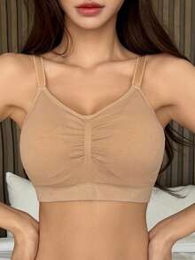 DAZY 无缝可调节肩带文胸，适合夏季穿着 - 杏色 - 查看 4