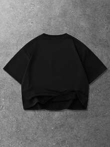 ROMWE MEN Street Life Men's Round Neck Fashionable Printed Short Sleeve T-Shirt, Loose Fit - Black - View 4