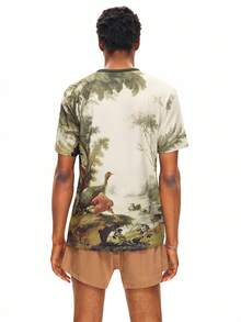 Rest Era Milk Silk Round Neck Short Sleeve T-Shirt, With Classical Landscape Painting Design, Artistic & Retro Vibe Men's Loungewear Top - Multicolor - View 2