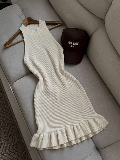 SHEIN PariChic Women's Sleeveless Knit Dress With Frill Trim