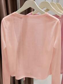 Resyla Women's Solid Color Casual Lightweight Cardigan, Spring/Summer - Baby Pink - View 2