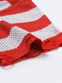 Manfinity EMRG 男士休闲美国国旗图案做旧短袖针织上衣，夏季 - 紅色 - 查看 3