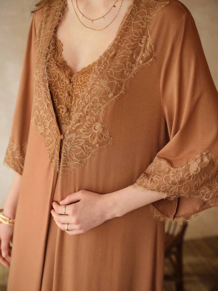 LACE PATCHWORK LONG ROBE