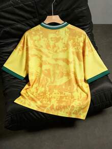 Manfinity Hypemode Men's Numeric Print Round Neck Short Sleeve Casual T-Shirt - Yellow - View 2