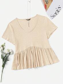 SHEIN VCAY Plus Size Casual Solid Color Short Sleeve T-Shirt, Summer - Apricot - View 1