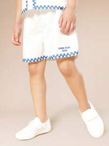 SUMWON Boys Summer La Dolce Vita Lobster Graphic Shirt And Shorts Checkered Trim Set - Apricot - View 4