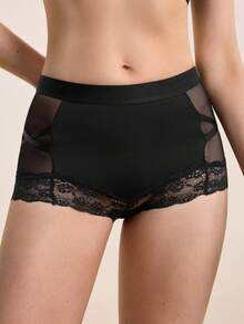 Hourtrue Quần lót ren tương phản - màu đen - Xem 3