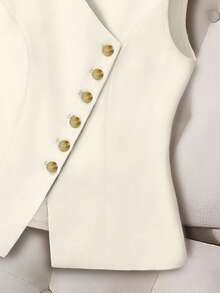 GlowEve CURVE 大码女式纯色单排扣V领轻便背心 - 杏色 - 查看 3