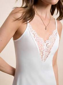 Hourtrue Ladies' Simple Solid Color Lace Strap Nightdress For Daily Wearfor Summer - White - View 9