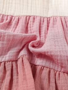 SHEIN Newborn Baby Patchwork Ruffle Casual Everyday Dress - Dusty Pink - View 7