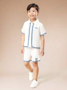 SUMWON Boys Summer La Dolce Vita Lobster Graphic Shirt And Shorts Checkered Trim Set - Apricot - View 2