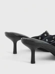 Sugerpunk 法式尖头浅口高跟包头凉鞋女士交叉绑带时尚单字扣凉鞋空心单鞋 - 黑色 - 查看 3