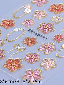 2 miếng dán móng tay hình hoa 5D dập nổi mạ vàng, họa tiết hoa dâm bụt hồng, bán trong suốt, tự dính, thích hợp cho mùa xuân hè. - Nhiều màu - Xem 2