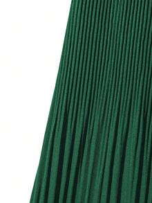 GlowEve CURVE Plus Size Women Solid Color Elastic Waist Pleated Casual Skirt - Dark Green - View 5